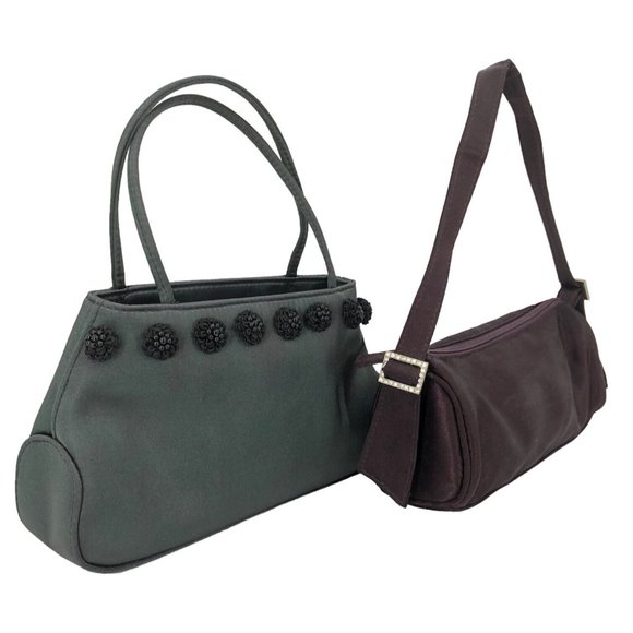 Mini Satin Evening Bags Lot of 2 Black Liz Claiborne Wine Rhinestone Buckles - Picture 1 of 15